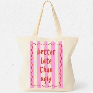 Snarky Funny Tote Bag Kitsch Style Retro Reusable Grocery Shopping Bag Pink Red